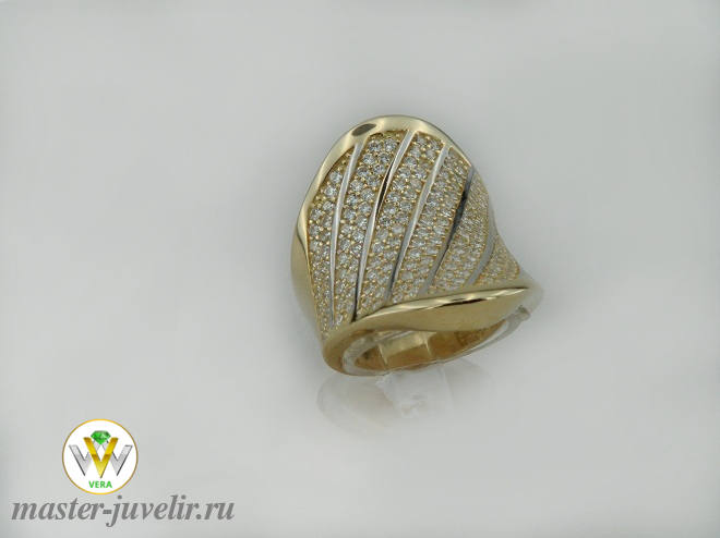 Купить золотое кольцо ажурное широкое с дорожками из бриллиантов в ювелирной мастерской