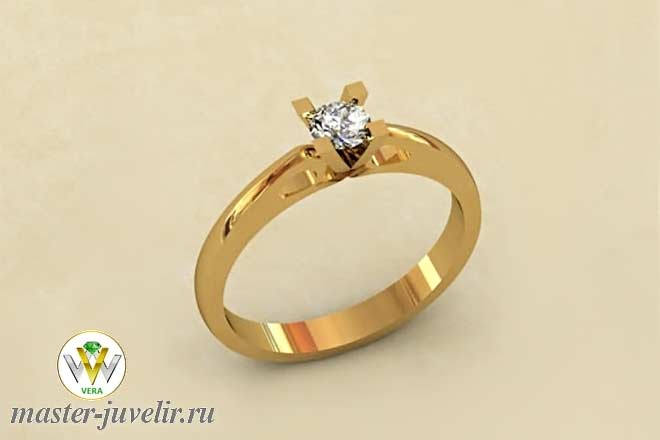 Купить помолвочное золотое кольцо с бриллиантом на высоком кастике  в ювелирной мастерской
