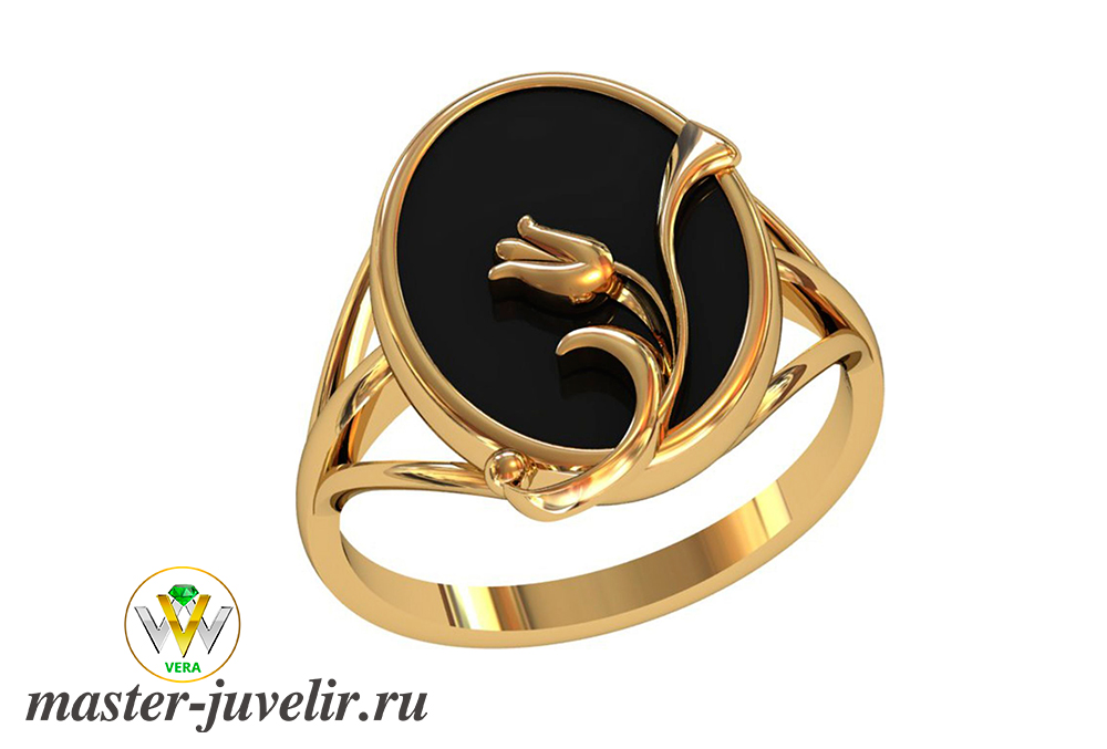 Купить кольцо с агатом и лилией из золота в ювелирной мастерской