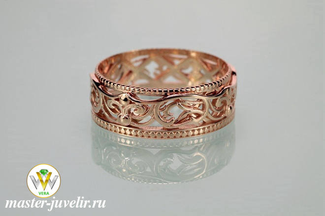Купить кольцо золотое женское узорное из красного золота  в ювелирной мастерской