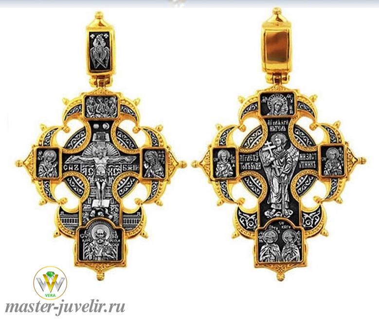 Купить православный крестик распятие христово с предстоящими ангел хранитель казанская икона божией матери святые покровители семьи в ювелирной мастерской