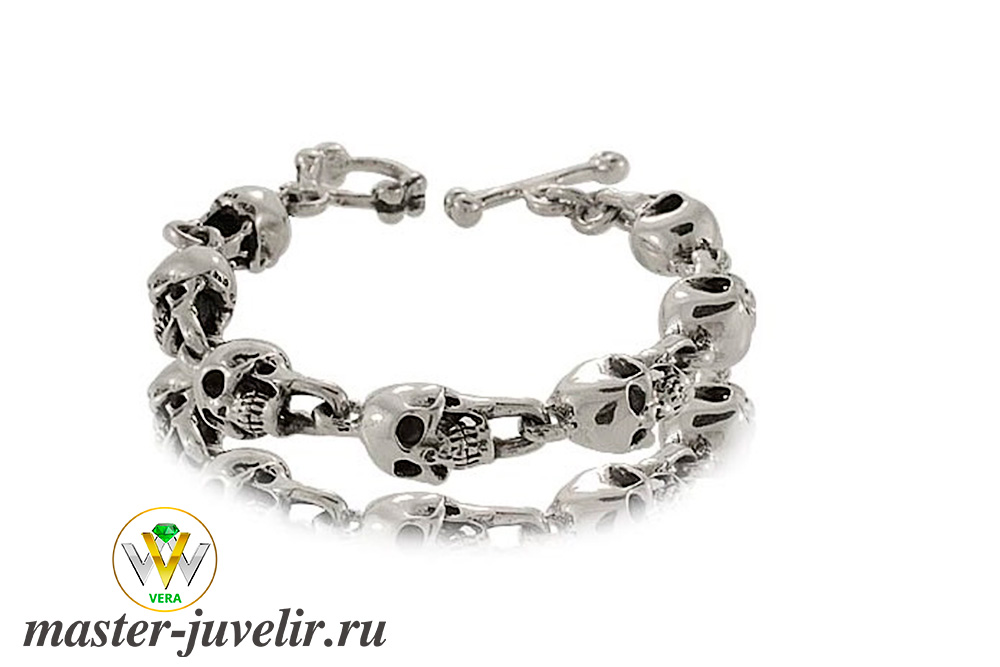 Купить браслет из серебра черепа в ювелирной мастерской