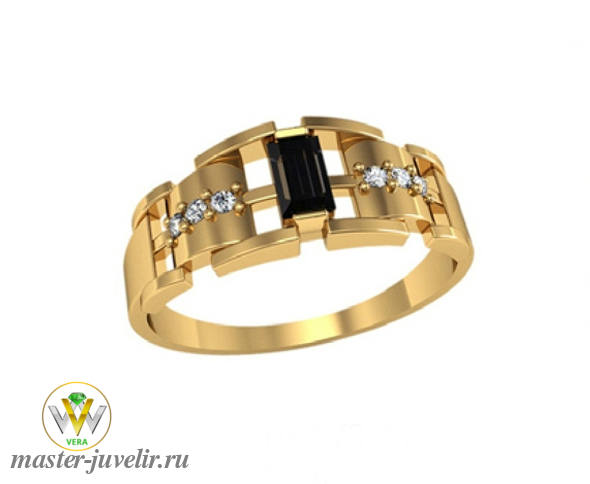Купить золотое мужское кольцо с ониксом и бриллиантами в ювелирной мастерской