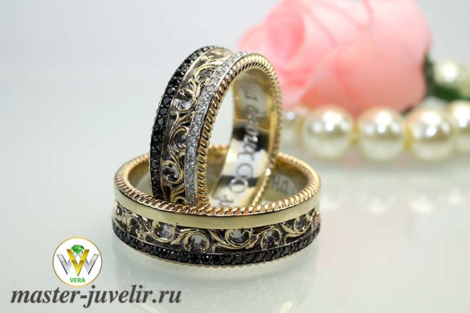 Купить эксклюзивные обручальные кольца с бриллиантами и гравировкой внутри в ювелирной мастерской