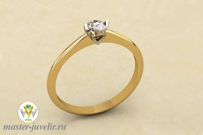Купить классическое золотое кольцо с бриллиантом в необычном кастике в ювелирной мастерской