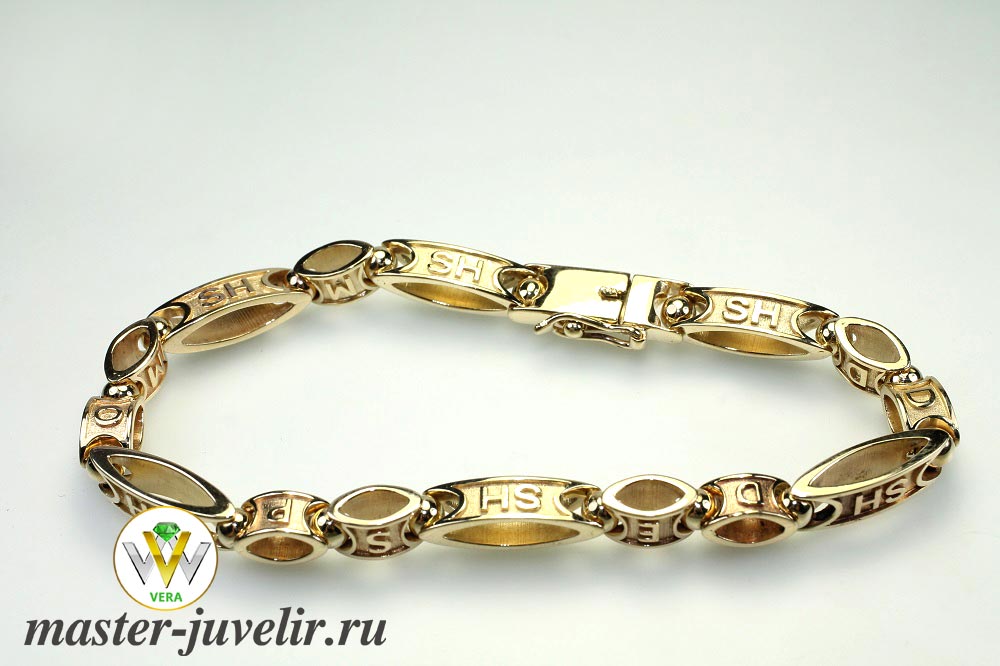 Золотой именной браслет с инициалами на заказ или купить в интернетмагазине в Москве, заказать в ювелирной мастерской
