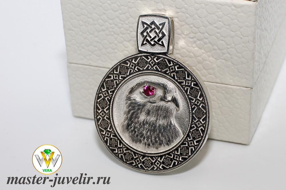 Купить кулон орел с рубинами в серебре в ювелирной мастерской