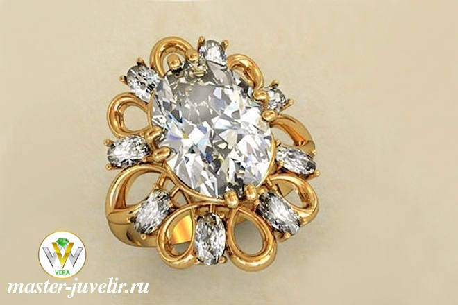 Купить кольцо из красного золота с овальным горным хрусталем в ювелирной мастерской
