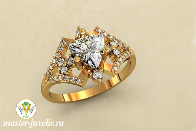 Купить  женское золотое кольцо с полудрагоценным камнем - горный хрусталь и фианитами в ювелирной мастерской
