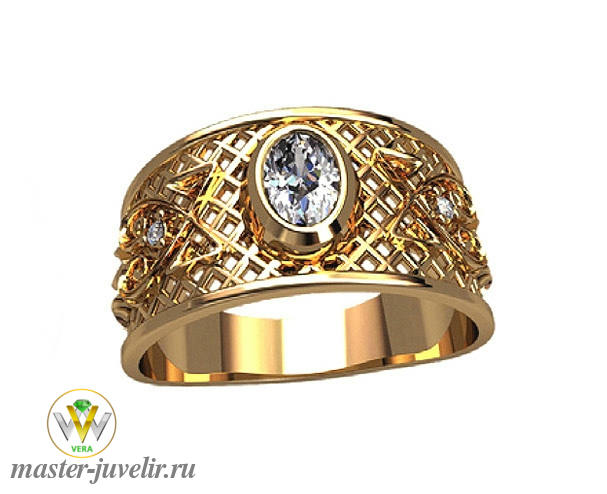 Купить кольцо золотое ажурное с фианитами в ювелирной мастерской