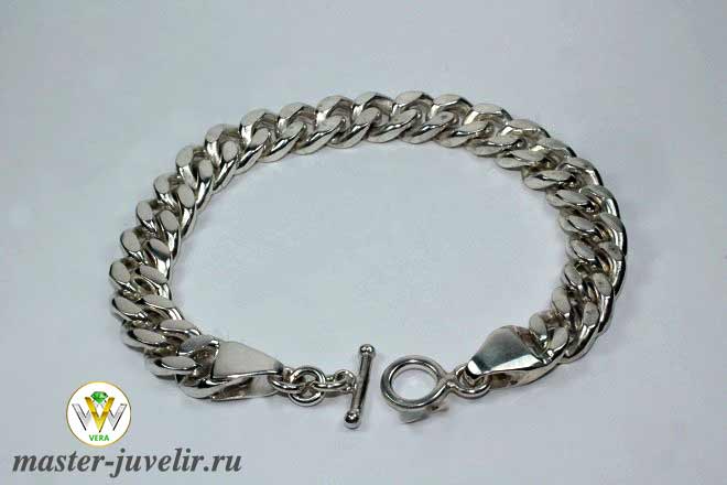 Купить тяжелый серебряный браслет плетение панцирное с фирменным замком в ювелирной мастерской