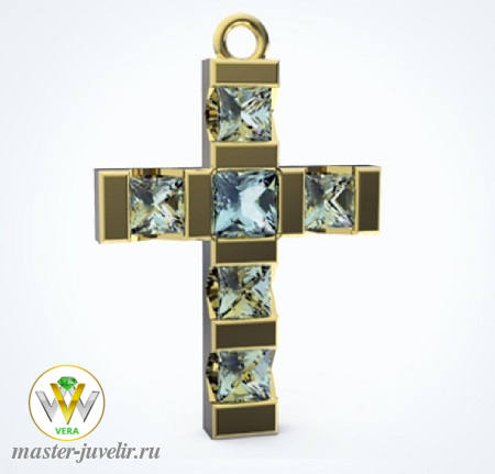 Купить крестик золотой декоративный с горным хрусталем в ювелирной мастерской