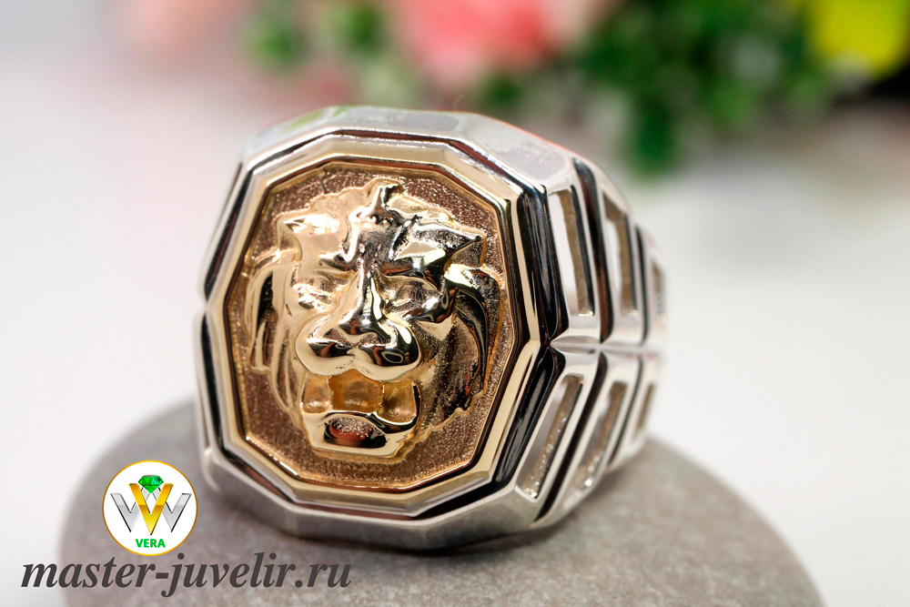 Печатка Лев в серебре с золотом на заказ или купить в интернет магазине вМоскве, заказать в ювелирной мастерской, заказать или купить