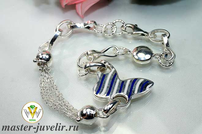 Купить браслет серебряный с разными звеньями и бабочкой в ювелирной мастерской