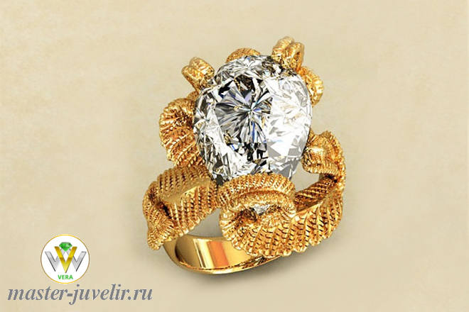 Купить необычное золотое кольцо объемное с горным хрусталем в ювелирной мастерской