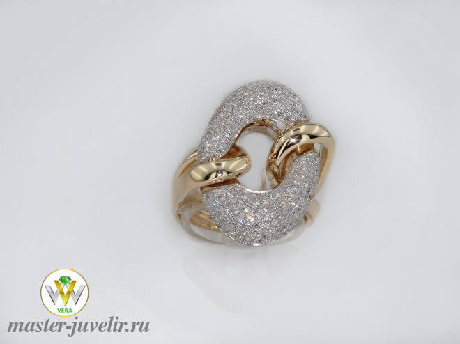 Купить необычное нежное кольцо из комбинированного золота (белое, желтое) с бриллиантами  в ювелирной мастерской