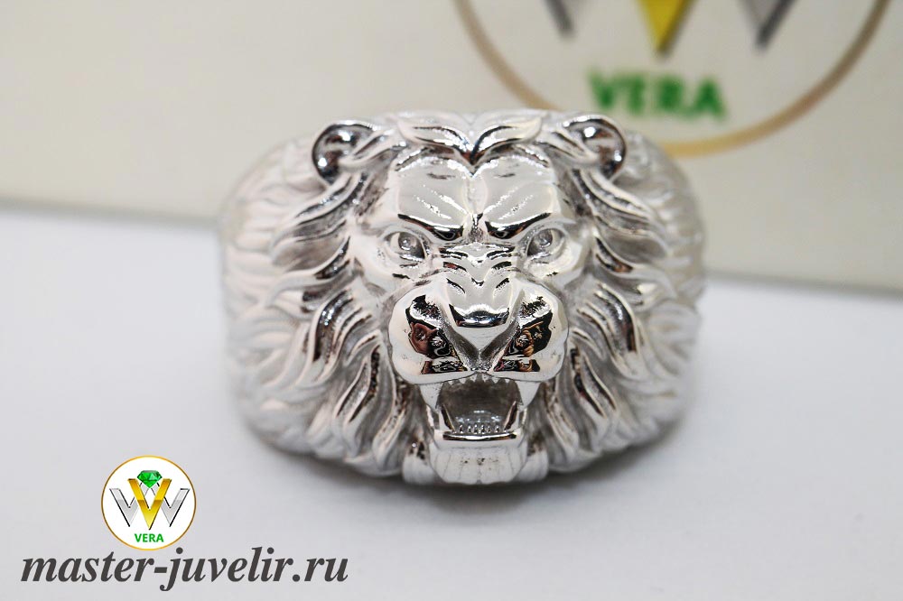 Купить кольцо печатка лев из белого золота 585 пробы в ювелирной мастерской
