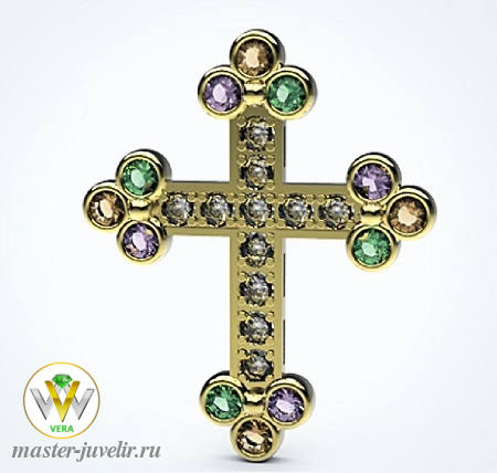 Купить крестик декоративный из золота 585 пробы с круглыми краями в ювелирной мастерской