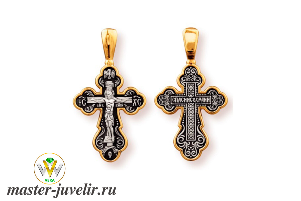 Купить православный крестик серебряный с позолотой в ювелирной мастерской