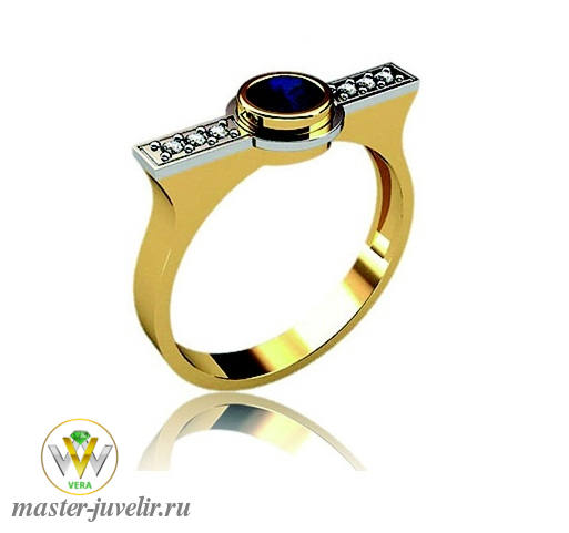 Купить кольцо из золота 585 пробы с сапфиром и бриллиантами в ювелирной мастерской