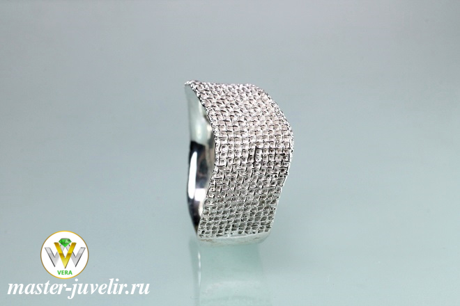 Необычное кольцо Сетка широкое серебряное 