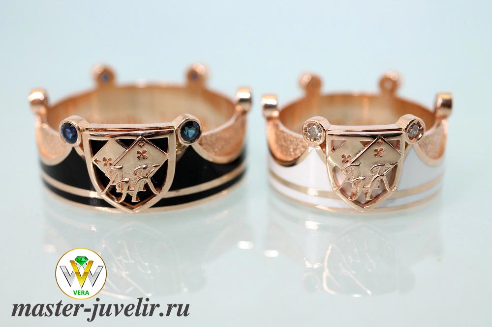 Обручальные кольца Короны Ее Король и Его Королева с бриллиантами и сапфирами
