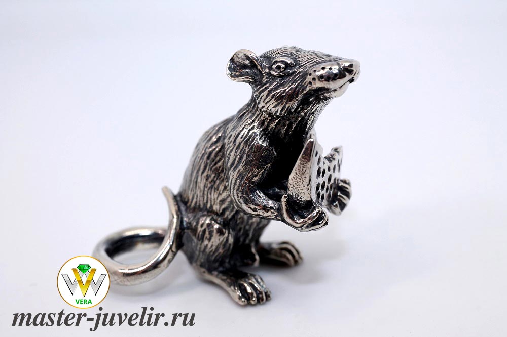 Фигурка сувенир крыса с сыром серебряная