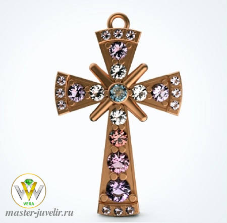 Купить крестик декоративный необычной формы с фианитами в ювелирной мастерской