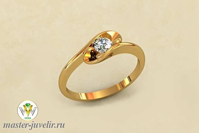 Купить золотое кольцо помолвочное с большим бриллиантом 4 мм  в ювелирной мастерской