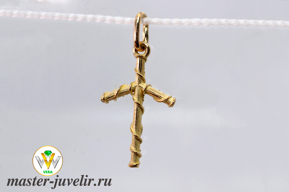 Крест Святой Нино из желтого золота 750 пробы