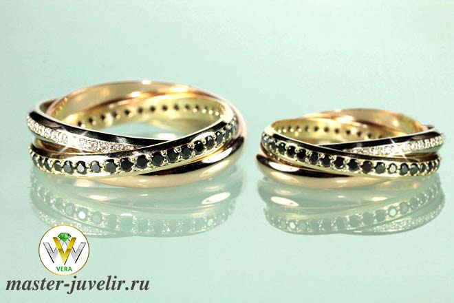Купить эксклюзивные обручальные кольца тринити в трех цветах золота в ювелирной мастерской