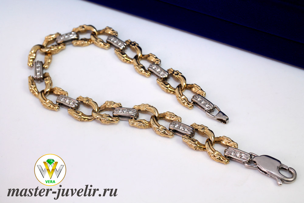 Купить золотой браслет из комбинированного золота с бриллиантами в ювелирной мастерской