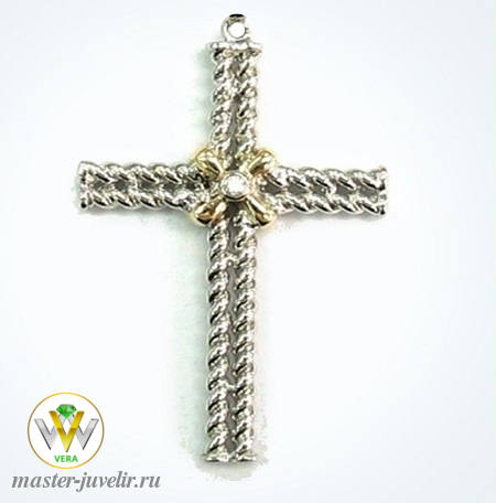 Купить дизайнерский крестик декоративный из комбинированного золота с бриллиантом в ювелирной мастерской