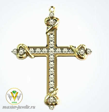 Купить  золотая подвеска в форме крестика декоративного с бриллиантами в ювелирной мастерской