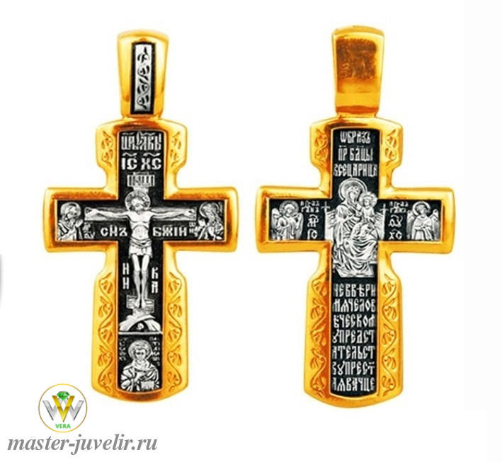 Купить православный крестик распятие христово деисус икона божией матери всецарица. вмч пантелеимон в ювелирной мастерской