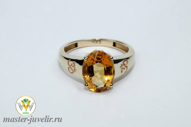 Купить кольцо из желтого золота 585 пробы женское с овальным цитрином в ювелирной мастерской