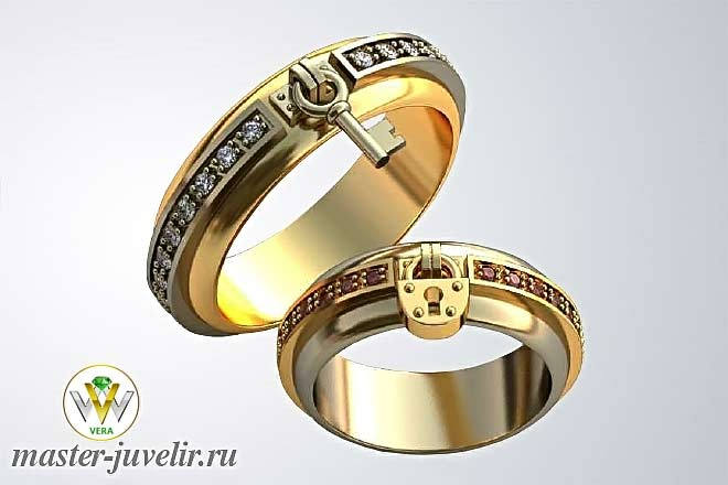 Эксклюзивные обручальные кольца в комбинированном золоте Ключик и Замочекна заказ или купить в интернет магазине в Москве, заказать в ювелирноймастерской