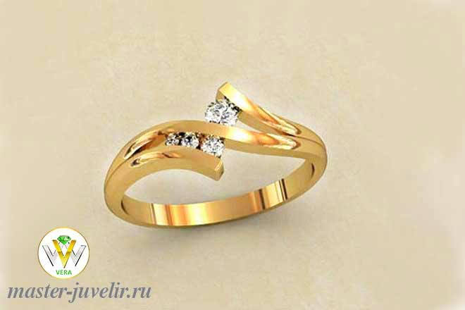 Купить золотое кольцо женское с бриллиантами разных размеров в ювелирной мастерской