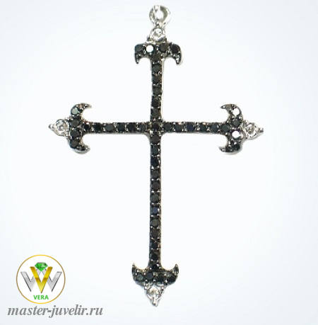 Купить серебряный крестик декоративный с черными бриллиантами в ювелирной мастерской