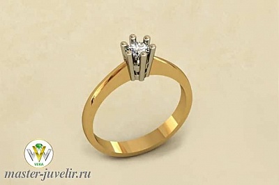 Кольцо из желтого и белого золота 585 пробы для помолвки с бриллиантом