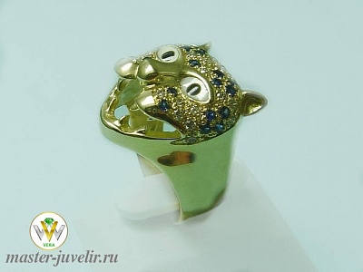 Кольцо Пантера из золота с сапфирами бриллиантами