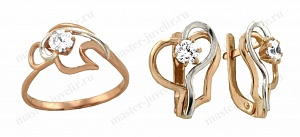Гарнитур из двух цветов золота с бриллиантами: кольцо и серьги
