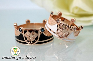 Обручальные кольца Короны Ее Король и Его Королева с бриллиантами и сапфирами