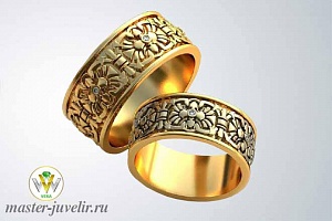 Обручальные кольца с узором в одном цвете золота