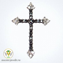 Золотой крестик декоративный с черными бриллиантами