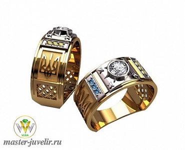 Кольцо золотое с гербом Украины с фианитами