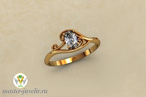 Женское кольцо золотое с горным хрусталем овальной формы