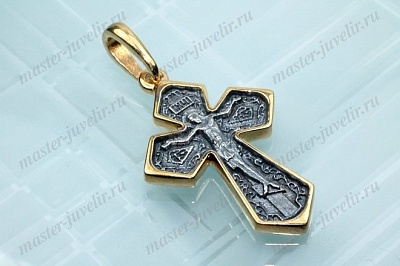 Крестик серебряный православный с золочением и чернением