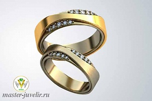 Двухцветные обручальные кольца с драгоценными камнями