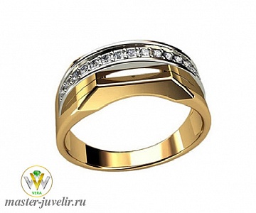 Мужское кольцо из комбинированного золота с бриллиантами